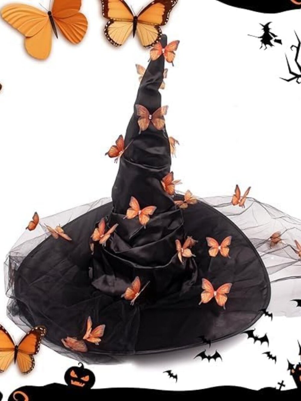 🎃Women's Black Orange Halloween Witch Hat Halloween Costume Witches Hats Adults